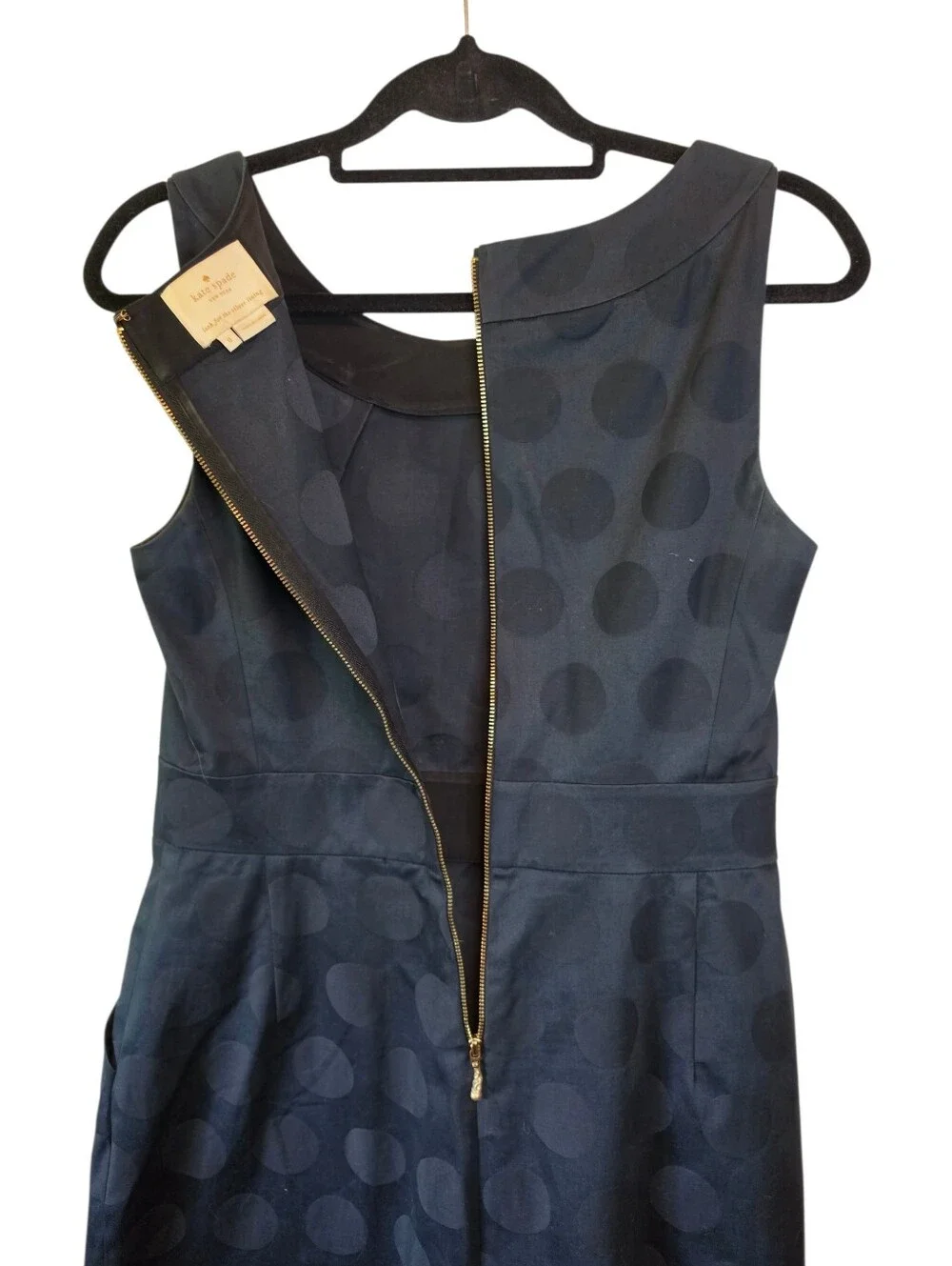 Kate Spade New York Black Polka Dot Jacquard Sheath Dress with Pockets - Size 8